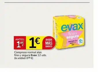Supermercados Charter Compresa normal alas fina y segura evax oferta