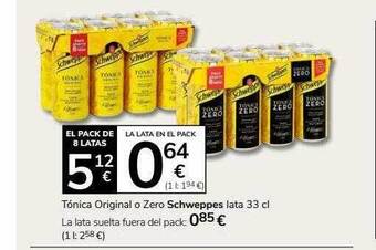 Supermercados Charter Tónica original o zero schweppes oferta