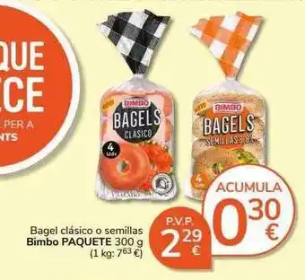 Supermercados Charter Bagel clásico o semillas bimbo oferta