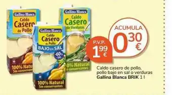 Supermercados Charter Caldo casero de pollo pollo bajo en sal o verduras gallina blanca oferta