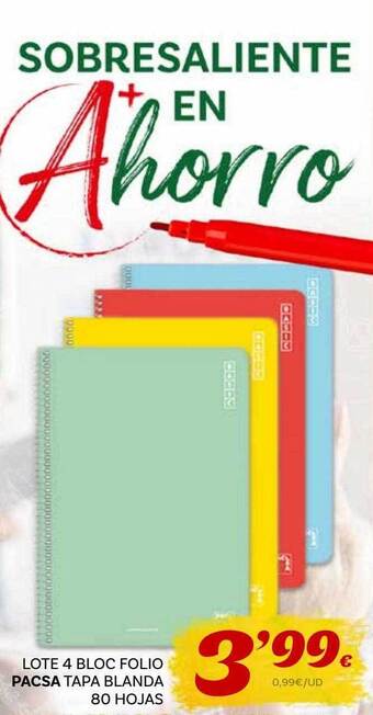 Supermercados Dani Lote 4 bloc folio pacsa tapa blanda 80 hojas oferta