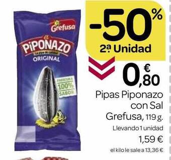 Supermercados El Jamón -50% 2a unidad pipas piponazo con sal grefusa oferta
