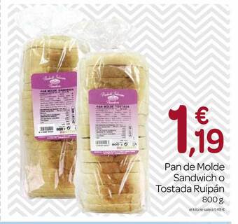 Supermercados El Jamón Pan de molde sandwich o tostada ruipán oferta