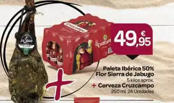Supermercados El Jamón Paleta ibérica 50% flor sierra de jabugo + cerveza cruzcampo oferta