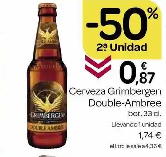 Supermercados El Jamón -50% 2a unidad cerveza grimbergen double-ambree oferta
