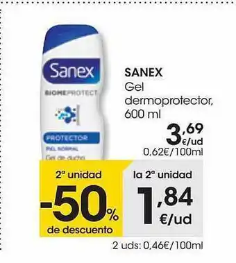 Eroski 2a unidad -50% de descuento sanex gel dermoprotector oferta