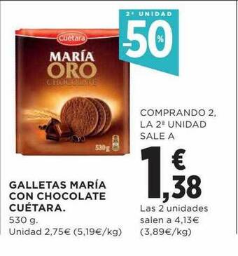 Hipercor Galletas maria con chocolate cuetara oferta