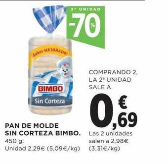 Hipercor Pan de molde sin corteza bimbo oferta