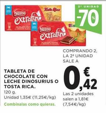 Hipercor Tableta de chocolate con leche dinosurius o tosta rica oferta