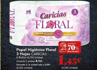 Gadis 2a unidad 70% descuento papel higiénico floral 3 hojas caricias oferta