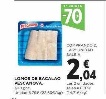 Hipercor Lomos de bacalao pescanova oferta