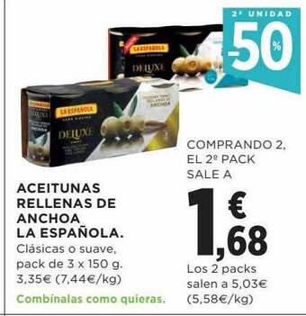 Hipercor Aceitunas rellenas de anchoa la española oferta