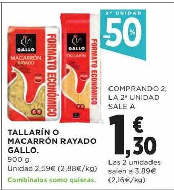 Hipercor Tallarín o macarrón rayado gallo oferta
