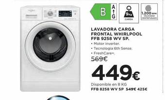 Hipercor Lavadora carga frontal whirlpool ffb 9258 wv sp oferta