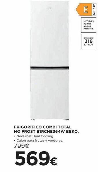 Hipercor Frigorífico combi total no frost b1rcne364w beko oferta