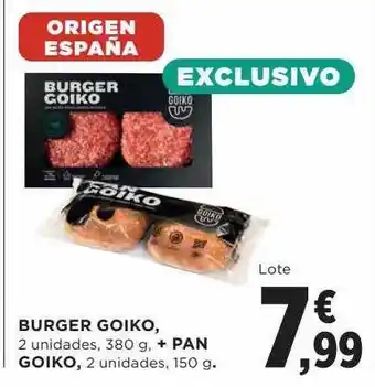 Hipercor Burger goiko + pan goiko oferta