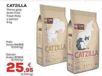 Kiwoko Catzilla pienso gato grain free fresh pollo o salmón oferta