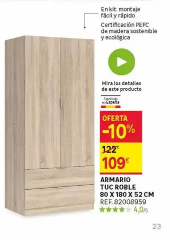 Leroy Merlin Armario tuc roble 80x180x52 cm oferta