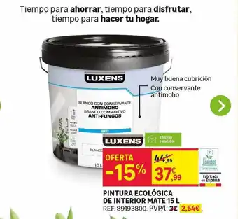 Leroy Merlin Pintura ecológica de interior mate 15 l luxens oferta