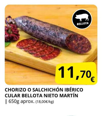 Supermercados MAS Chorizo o salchichón ibérico cular bellota nieto martin oferta