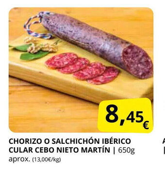 Supermercados MAS Chorizo o salchichón ibérico cular cebo nieto martin oferta