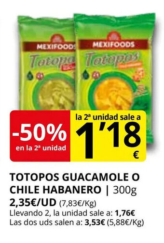 Supermercados MAS Totopos guacamole o chile habanero oferta