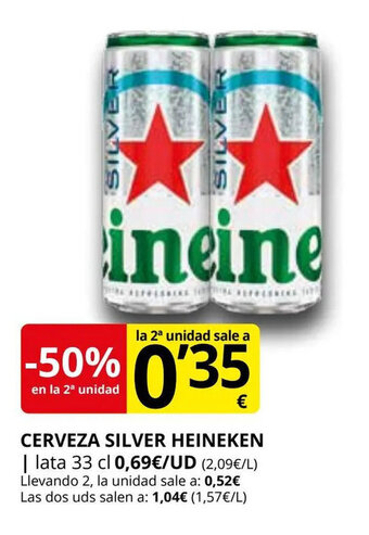 Supermercados MAS Cerveza silver heineken oferta