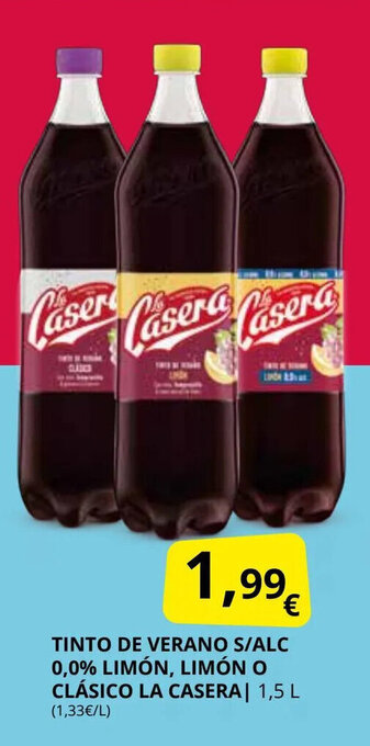 Supermercados MAS Tinto de verano s/alc 0,0% limón, limón o clásico la casera oferta