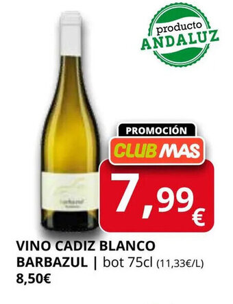 Supermercados MAS Vino cadiz blanco barbazul oferta