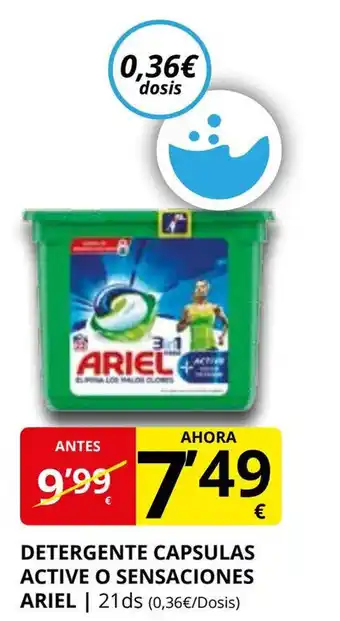 Supermercados MAS Detergente capsulas active o sensaciones ariel oferta