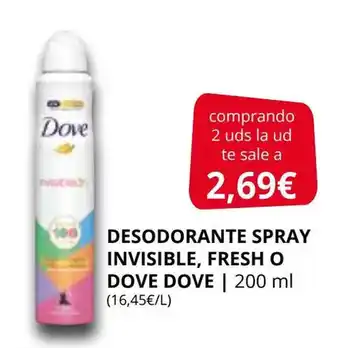 Supermercados MAS Desodorante spray invisible, fresh o dove dove oferta