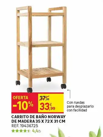 Leroy Merlin Carrito de bano norway de madera 35x72x31 cm oferta