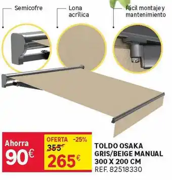Leroy Merlin Toldo osaka gris beige manual 300 x 200 cm oferta