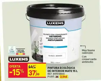 Leroy Merlin Pintura ecológica de interior mate 15 l oferta