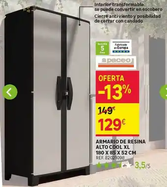 Leroy Merlin Armario de resina alto cool xl 180x85x52 cm oferta