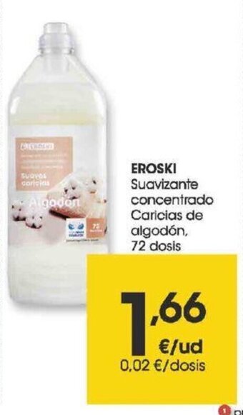 Eroski Suavizante concentrado caricias de algodón 72 dosis oferta