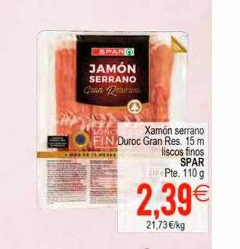Plenus Supermercados Xamón serrano duroc gran res. 15 m liscos finos spar oferta