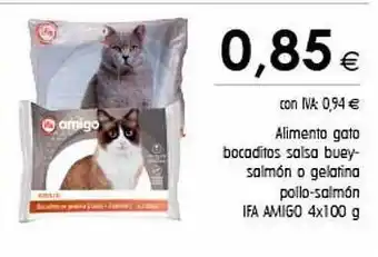 Cash Ifa Alimento gato bocadítos salsa buey-salmón o gelatina pollo-salmón ifa amigo oferta