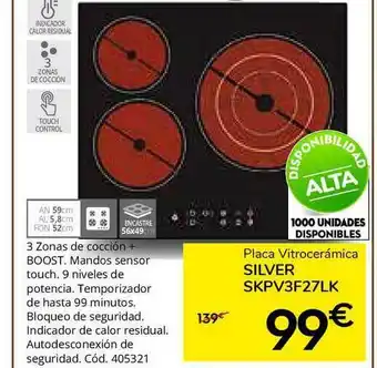 Conforama Placa Vitrocerámica Silver Skpv3f27lk oferta
