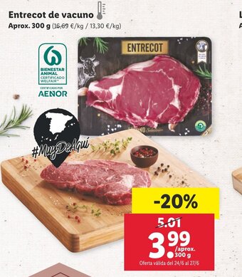 Lidl Entrecot de vacuno 300g oferta