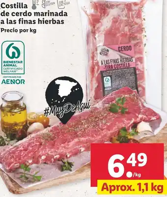 Lidl Costilla de cerdo marinada a alas finas hierbas oferta