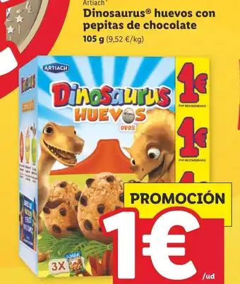 Lidl Artiach Dinosaurus huevos con pepitas de chocolate 105g oferta