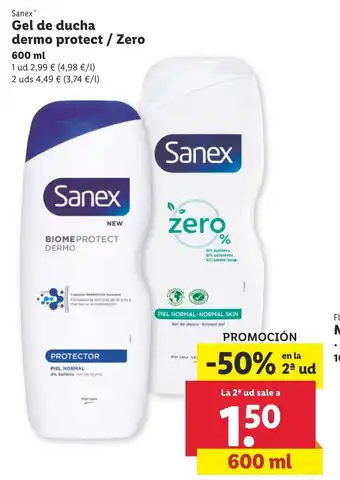 Lidl Sanex Gel de ducha dermo protect/Zero 600ml oferta