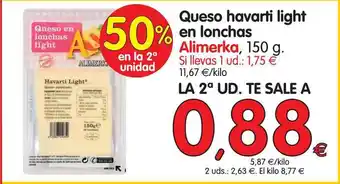 Alimerka Queso havarti light en lonchas Alimerka, 150g oferta