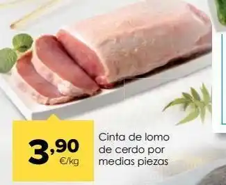 Autoservicios Familia ,90 €/kg cinta de lomo de cerdo por medias piezas oferta
