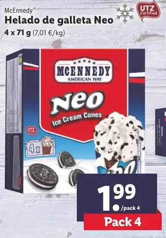 Lidl McEnnedy Neo Helado de galleta 4x71g oferta