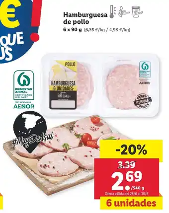 Hamburguesa de pollo 6un. 90g