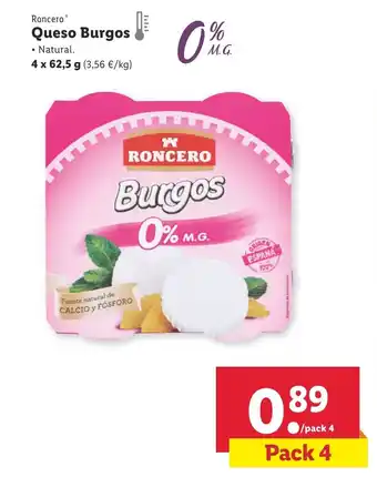 Lidl Roncero Burgos Queso 4 x 62,5g oferta