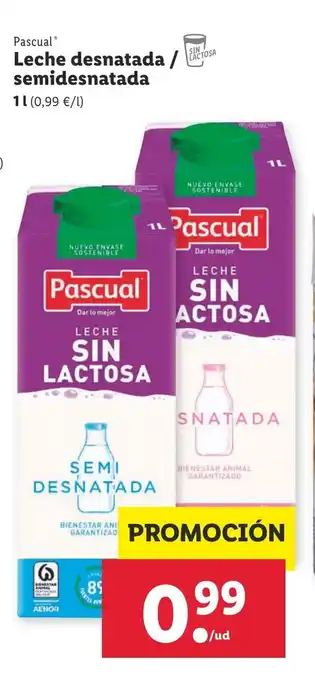Lidl Pascual Leche desnatada/semidesnatada 1L oferta