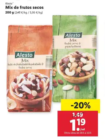 Lidl Alesto Mix de frutos secos 200g oferta